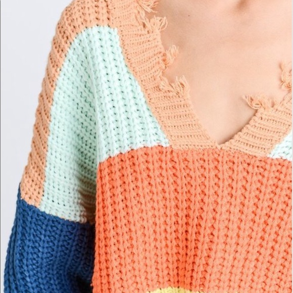 Distressed color block sweater - Picture 2 of 6